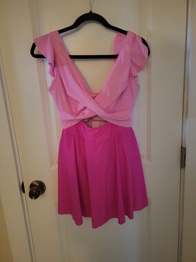 Women’s Pink Ruffle-Sleeve One-Piece Swimdress